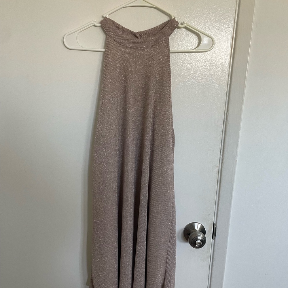 Sleeveless Tan Sparkle Backless Dress